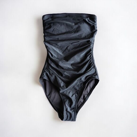 J.Crew Black Strapless One Piece Swimsuit XXS NWT Ruched Lined Classic - Picture 5 of 9